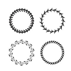 Collection of black and white circular laurel wreaths for use as design elements