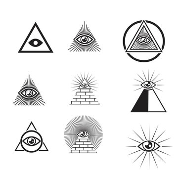 Egyptian pyramids icon set in flat and line style