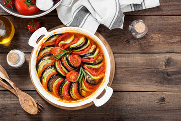 Ratatouille. Traditional French stew of summer vegetables. Ratatouille casserole.