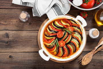 Ratatouille. Traditional French stew of summer vegetables. Ratatouille casserole.