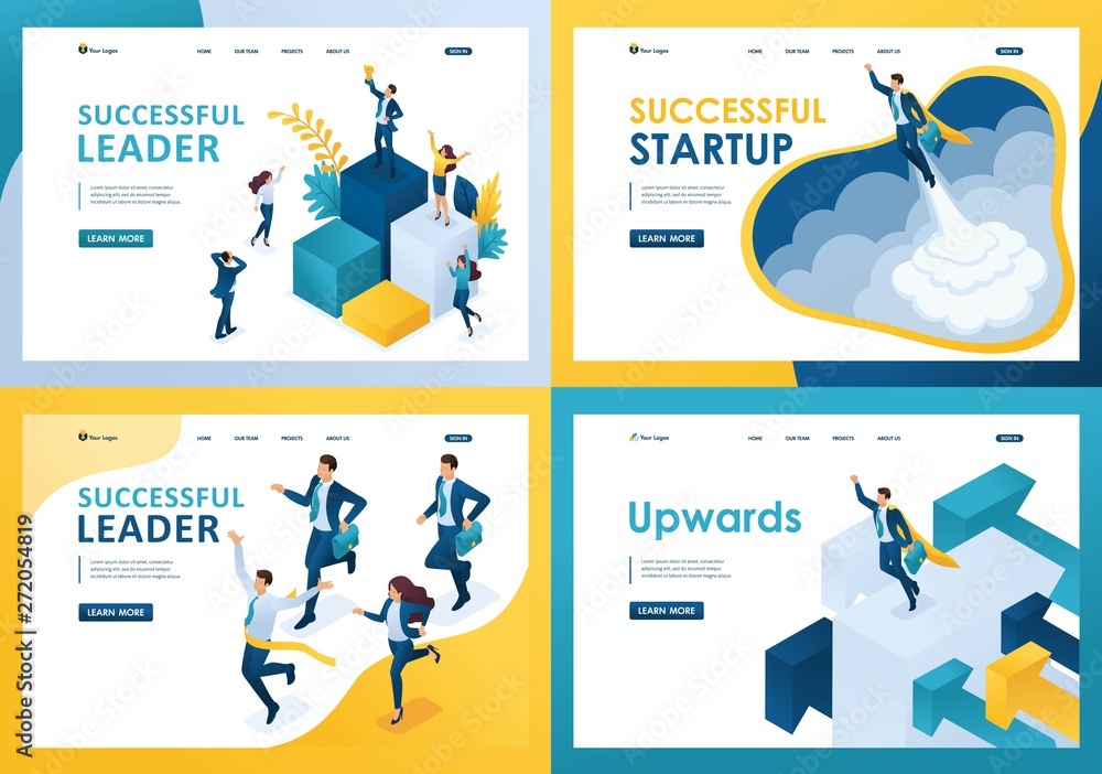 Poster set design web page templates of successful business. modern illustration concepts for website and m