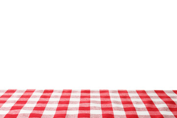 Table with red checkered cloth isolated on white