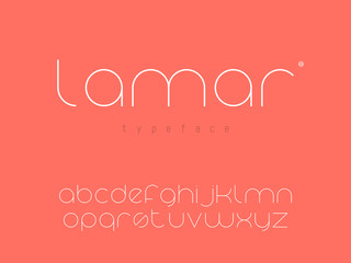 Latin lowercase alphabet letters and numbers. Thin line font. Vector illustration