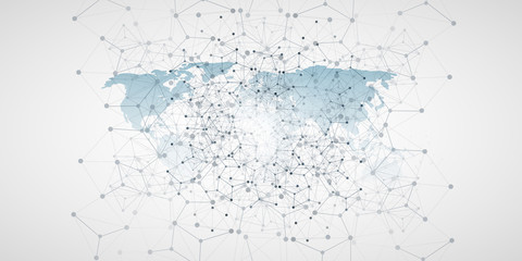 Cloud Computing and Global Networks Concept Design with World Map and Geometric Network Mesh 