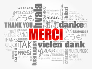 Fototapeta premium Merci (Thank You in French) word cloud in different languages