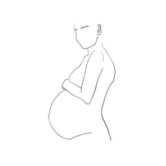 pregnant silhouette woman body, minimalism graphic logo, linear black and white female figure 