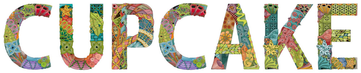 Word CUPCAKE. Vector zentangle object for decoration