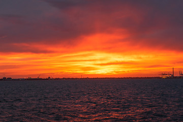 Sunset on the sea from pier in st. Kilda Melbourne