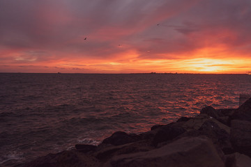 Sunset on the sea from pier in st. Kilda Melbourne