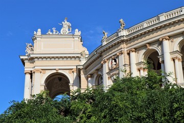 Fototapeta na wymiar Detailed view of the Odessa national opera and ballet theater.