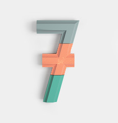 Obraz premium Number 7. Joyful Geometric Vivid Alphabet with Bright Coral And Pastel Color Patterns. Trendy Brand Identity Font. 3d Rendering isolated.