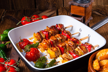 marinated kebab skewers with meat and vegetables