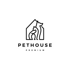 dog cat pet house home logo vector icon line art outline