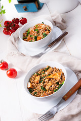 Kaszotto- polish food from buckwheat  with grilled chicken