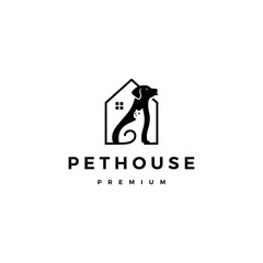 dog cat pet house home logo vector icon negative space