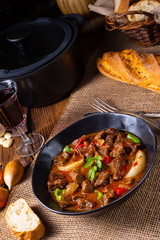 classic beef goulash with peppers and onions
