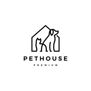 dog cat pet house home logo vector icon line art outline