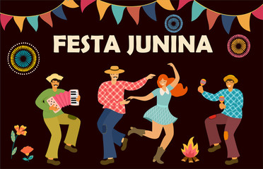 Festa Junina. Latin American holiday. Vector illustration. Idea template for banner, poster, card, postcard and printable.