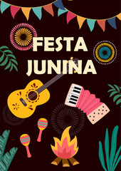 Festa Junina. Latin American holiday. Vector illustration. Idea template for banner, poster, card, postcard and printable.