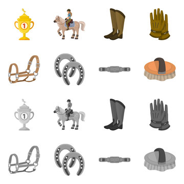 Vector design of equipment and riding symbol. Collection of equipment and competition stock symbol for web.