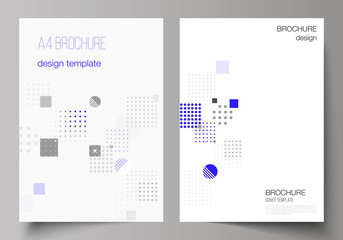 The vector layout of A4 format modern cover mockups design templates for brochure, magazine, flyer, booklet, annual report. Abstract vector background with fluid geometric shapes.