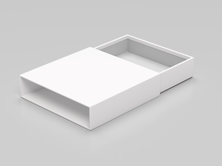 Slider box. White blank open box mock up. On gray background. 3d rendering illustration