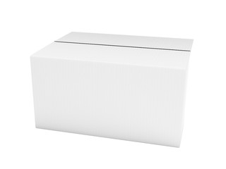 Closed white corrugated carton box. Big shipping packaging. 3d rendering illustration isolated