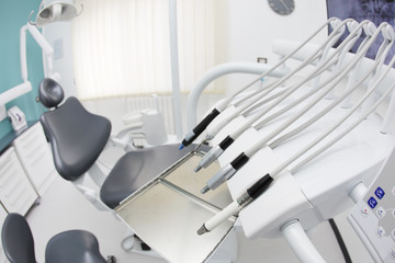 Dental instruments and tools in a dentists office