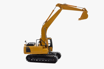Excavator loaders  model isolated on  a white background with lift up bucket