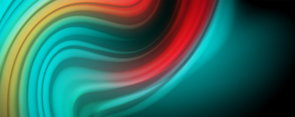 Modern rainbow liquid color flow colorful poster. Wave Liquid shape in black color background. Abstract composition