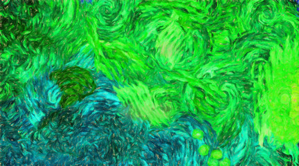 Abstract impressionism background painting in Vincent Van Gogh style. Interior wall art decor print. Colorful creative texture with watercolor splashes and oil elements. Digital contemporary design.