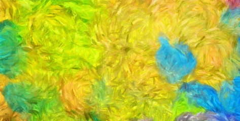 Naklejka na ściany i meble Abstract impressionism background painting in Vincent Van Gogh style. Interior wall art decor print. Colorful creative texture with watercolor splashes and oil elements. Digital contemporary design.