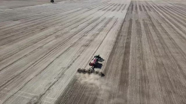 Aerial view showing dry seeding of wheat in Western Australia