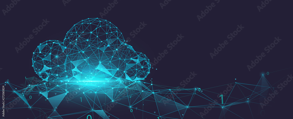 Poster data cloud storage network from lines, triangles and particle style design. illustration vector