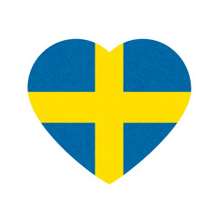 Sweden flag in heart shape, Scandinavian country, isolated Swedish banner with scratched texture, grunge.