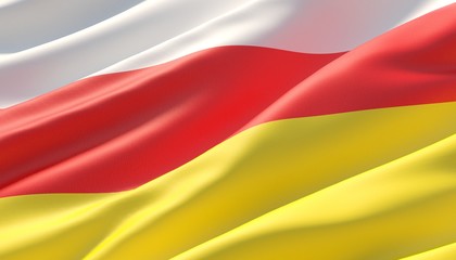 Waved highly detailed close-up flag of South Ossetia. 3D illustration.