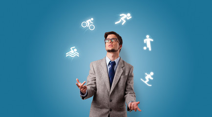 Young student juggle with sports concept
