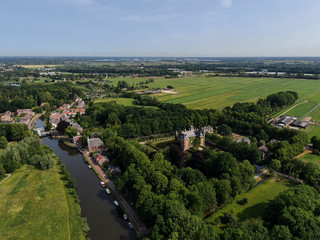 Fototapeta na wymiar Aerial of river Vecht with castle near Utrecht in the Netherlands