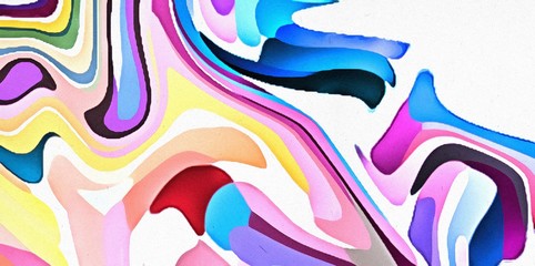 Watercolor marble chaotic waves and splashes. Colorful swirls elements background. Psychedelic liquid pattern in bright pastel colors. Modern concept artwork.