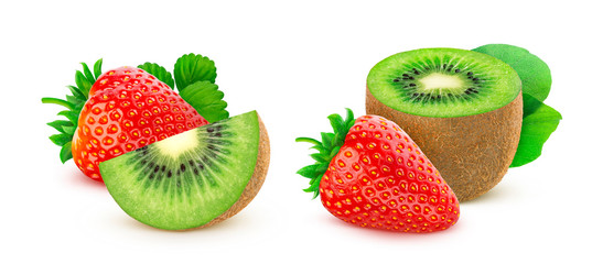 Strawberry and kiwi fruit isolated on white background