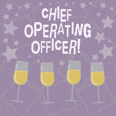 Writing note showing Chief Operating Officer. Business photo showcasing responsible for the daily operation of the company Filled Cocktail Wine Glasses with Scattered Stars as Confetti Stemware