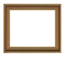 Golden frame for paintings, mirrors or photo isolated on white background	