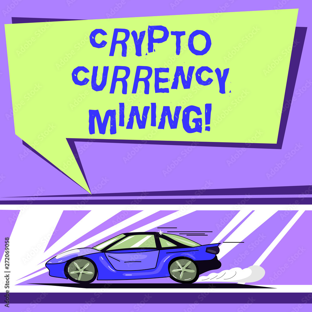Poster word writing text crypto currency mining. business concept for recording transaction record in the b