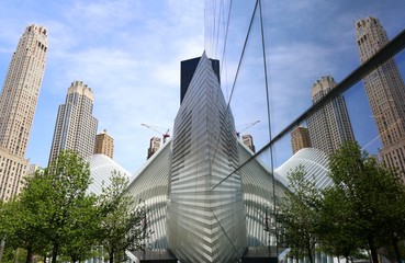 Obraz premium new york, nyc, manhattan, Oculus Plaza, building, architecture, skyscraper, city, office, business, sky, glass, tower, urban, buildings, tall, downtown, skyline, cityscape, high, construction, 