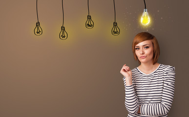 Business person looking for new idea with grey copy space
