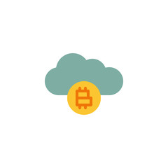 Bitcoin cloud flat icon, vector sign, Cryptocurrency cloud mining colorful pictogram isolated on white. Symbol, logo illustration. Flat style design