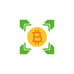 Cryptocurrency money mining flat icon, vector sign, Bitcoin transfer arrows colorful pictogram isolated on white. Symbol, logo illustration. Flat style design