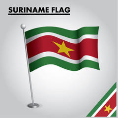 National flag of SURINAME on a pole