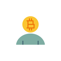 Fototapeta premium Bitcoin cryprocurrency person flat icon, vector sign, Bitcoin user colorful pictogram isolated on white. Symbol, logo illustration. Flat style design