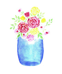 Beautiful Watercolor Flower bouquet in a Glass Mason Jar